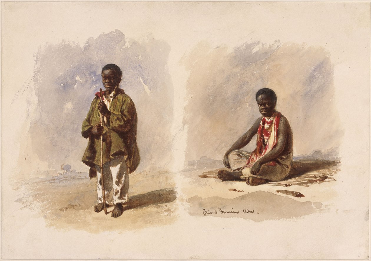Two Little Afro-Brazilians; One Standing, the Other Sitting by Eduard Hildebrandt