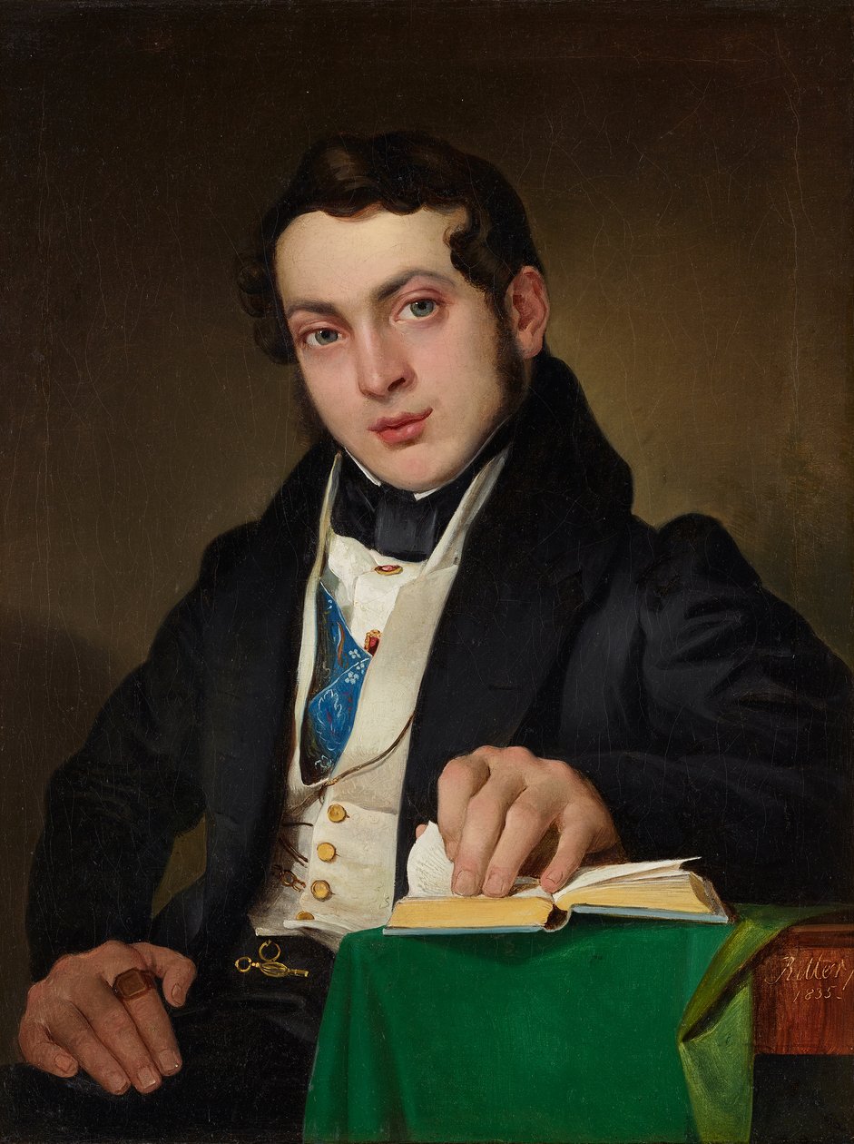 Seated Young Man in Black Coat by Eduard Ritter