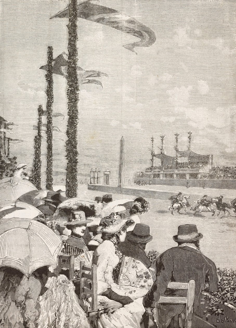 Horse races at the Pompeian festivals, Pompeii, Italy, engraving from drawing by Edoardo Dalbono, from L