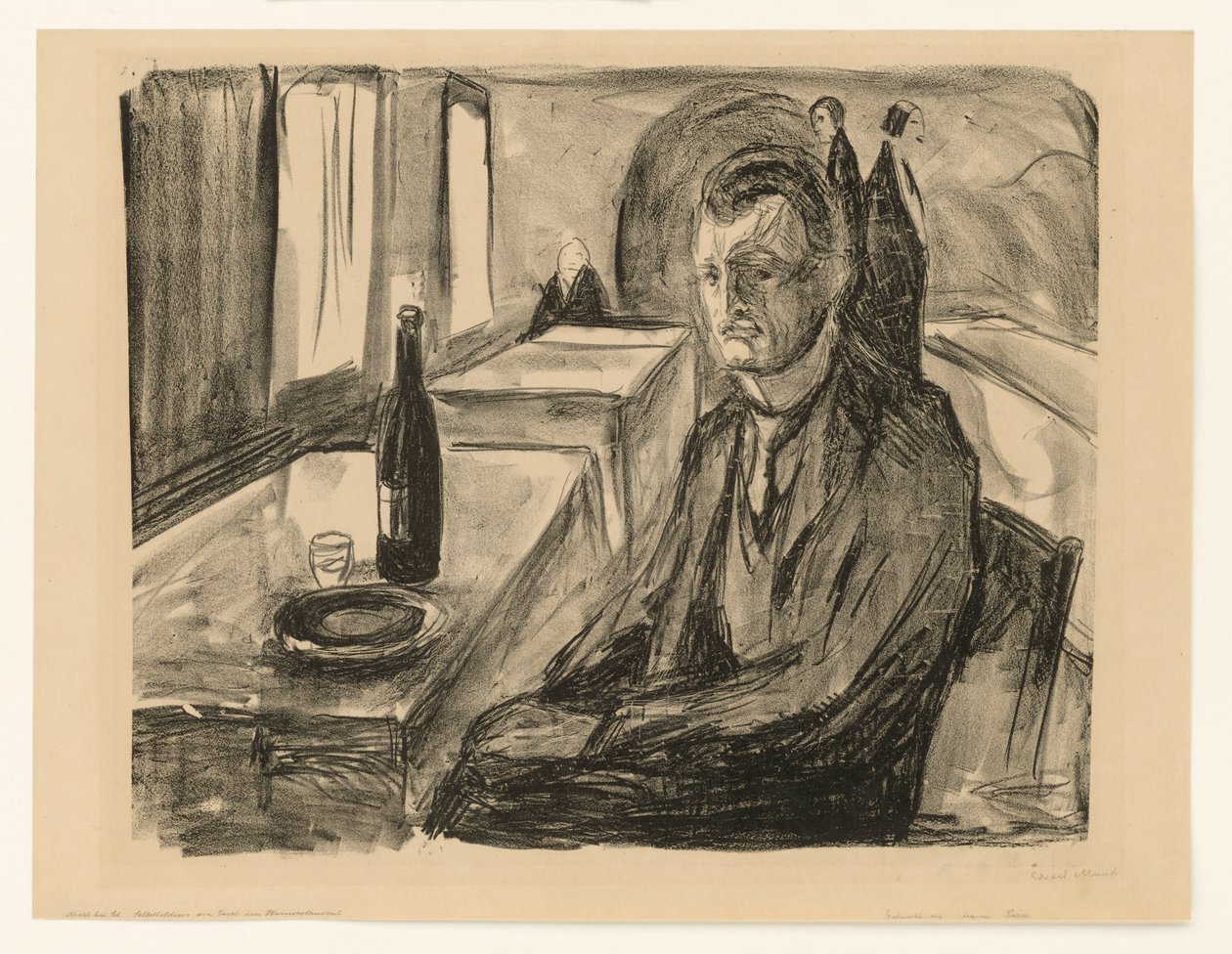 Self-Portrait with Wine Bottle by Edvard Munch