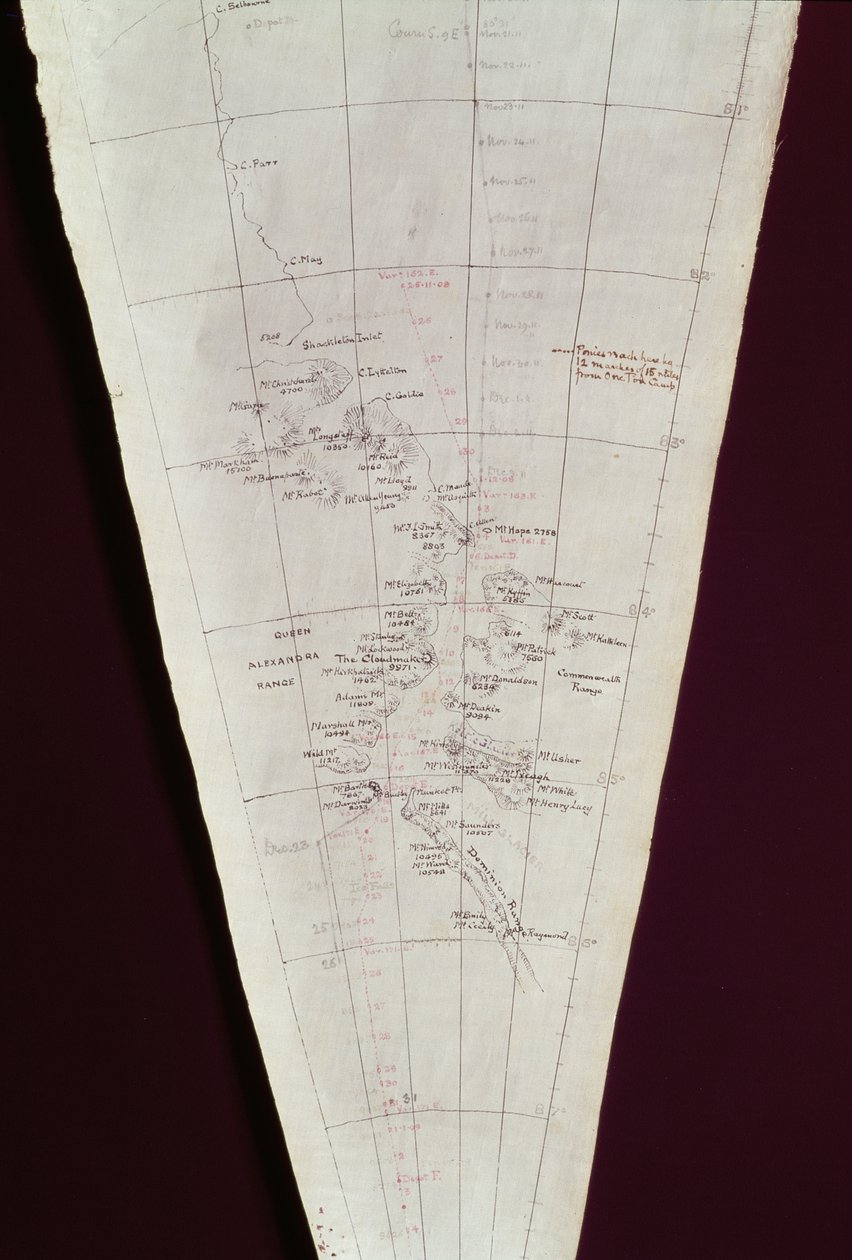 Section of Map from Ross Island to South Pole Used on Antarctica Expedition by Edward Adrian Wilson