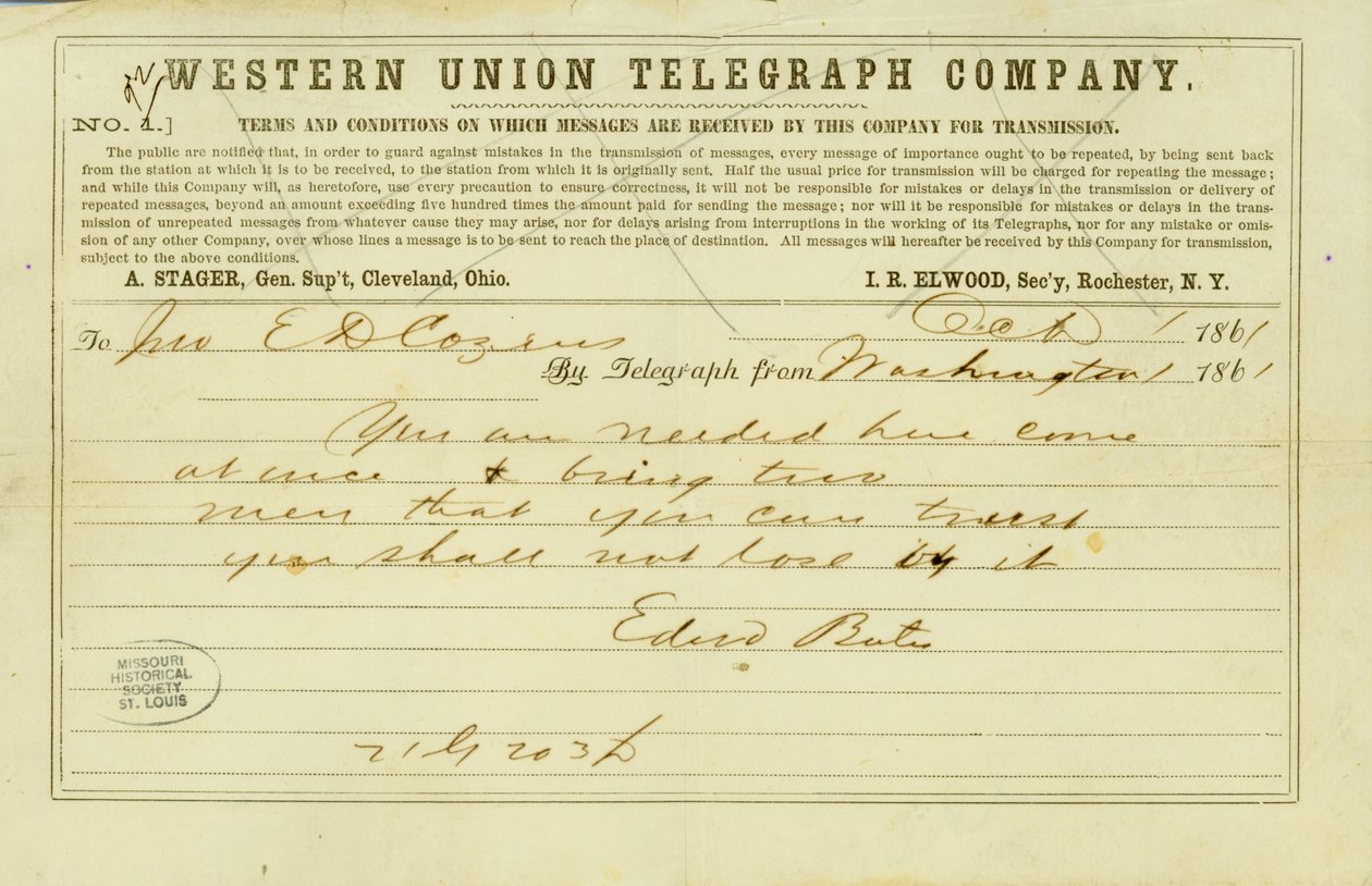 Letter from Attorney General Edward Bates to John Couzins by Edward Bates