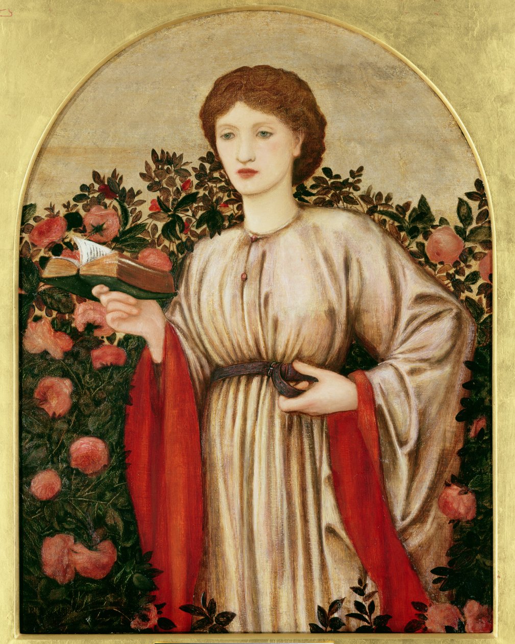 Girl with Book with Roses Behind by Edward Burne Jones