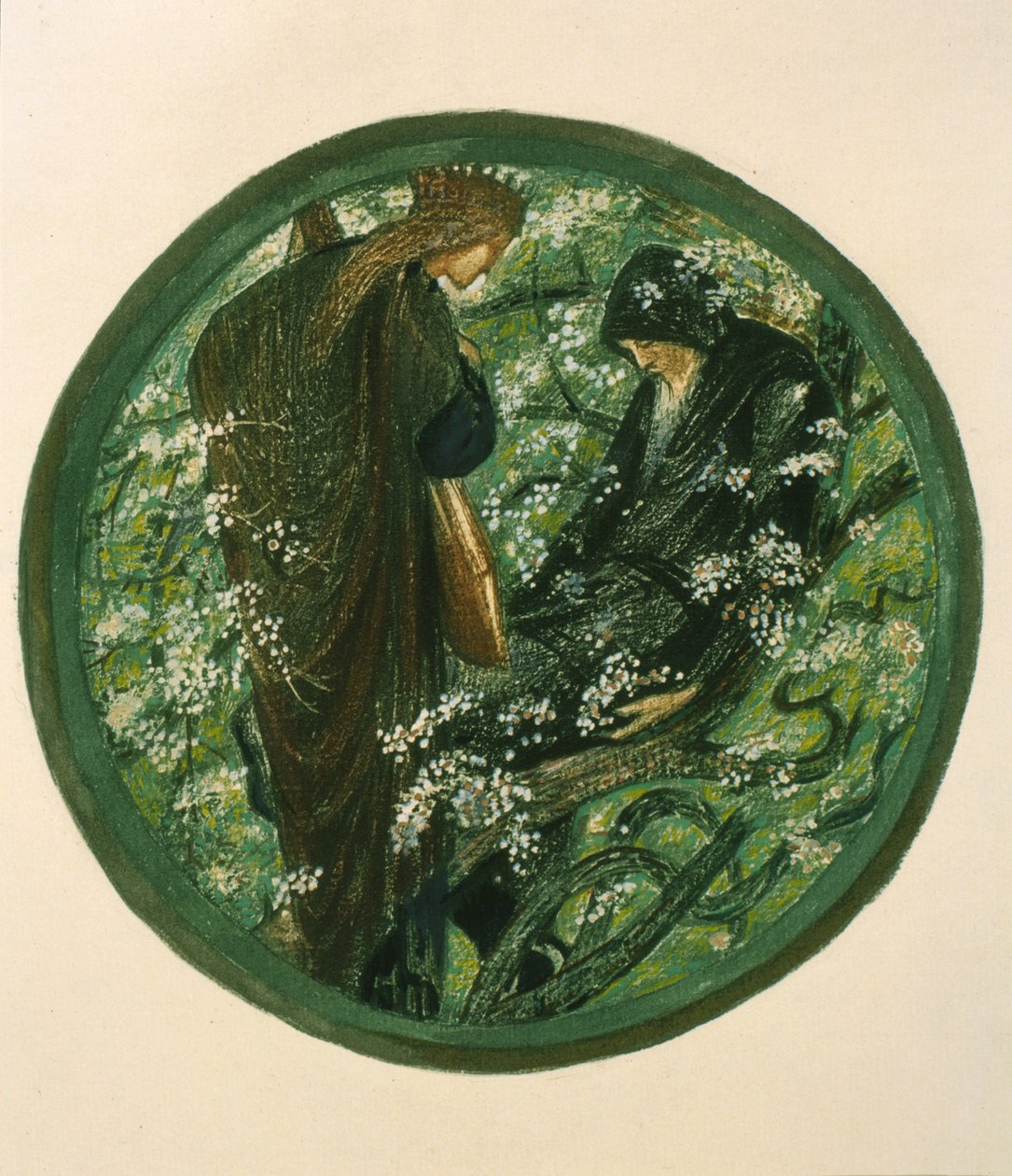 Nimue Beguiling Merlin with Enchantment, plate XV from 'The Flower Book'