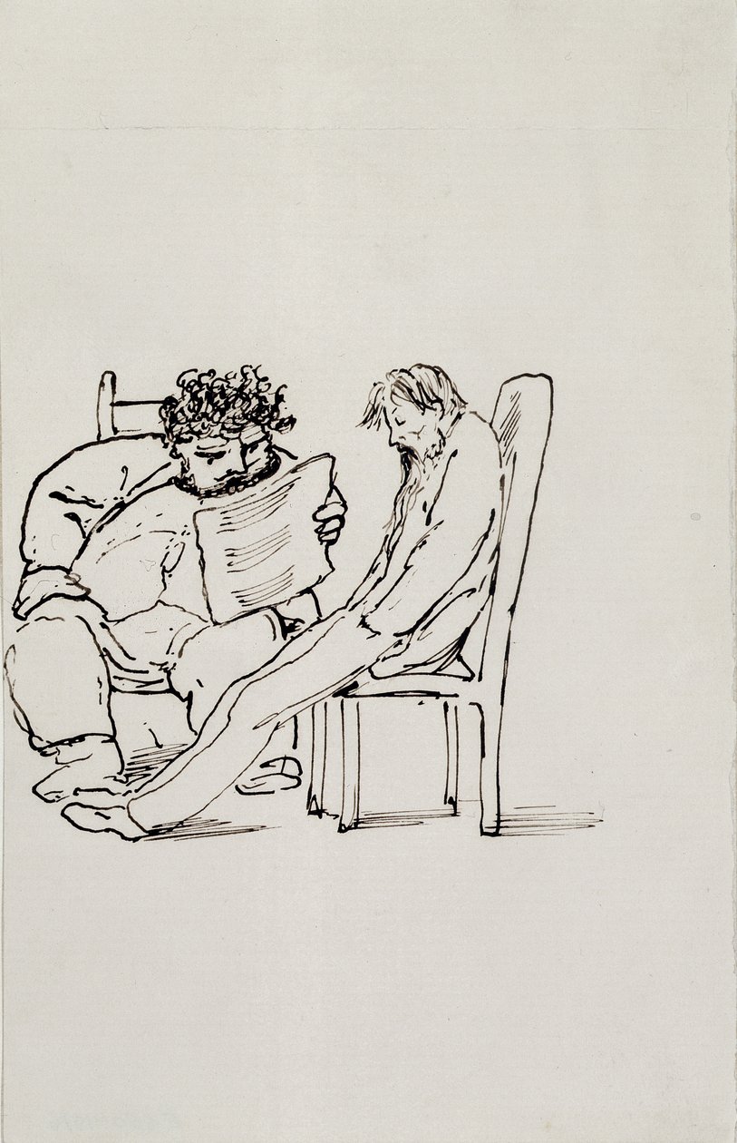 Cartoon of William Morris (1834-96) reading poetry to Edward Burne-Jones (1833-98) by Edward Burne Jones