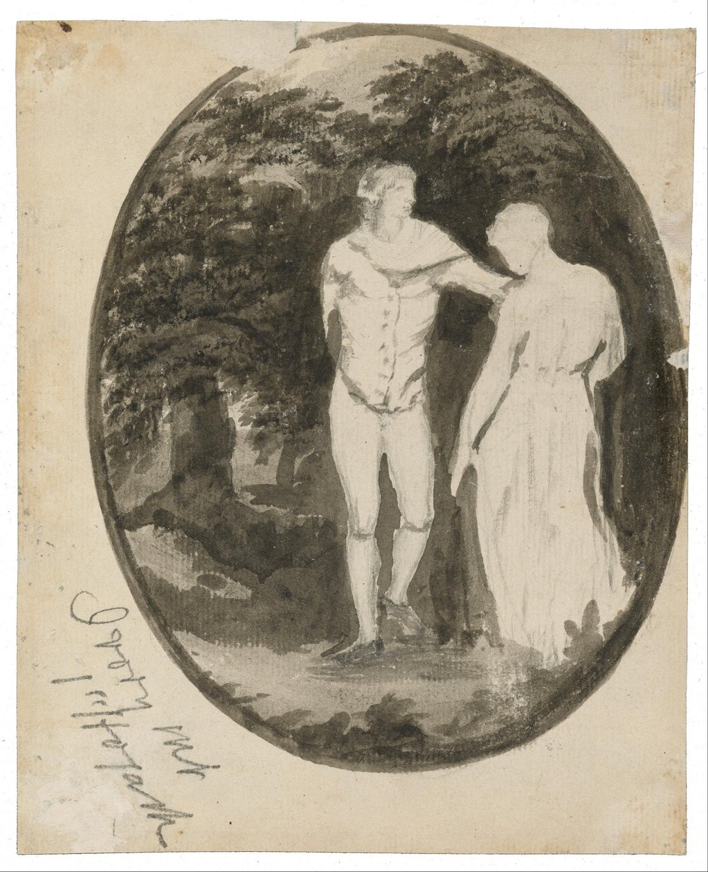 A Couple in a Wooded Landscape by Edward Lear