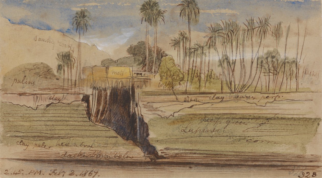 Between Ibreem and Wady Halfeh, 2:45 pm, 2 February 1867 by Edward Lear