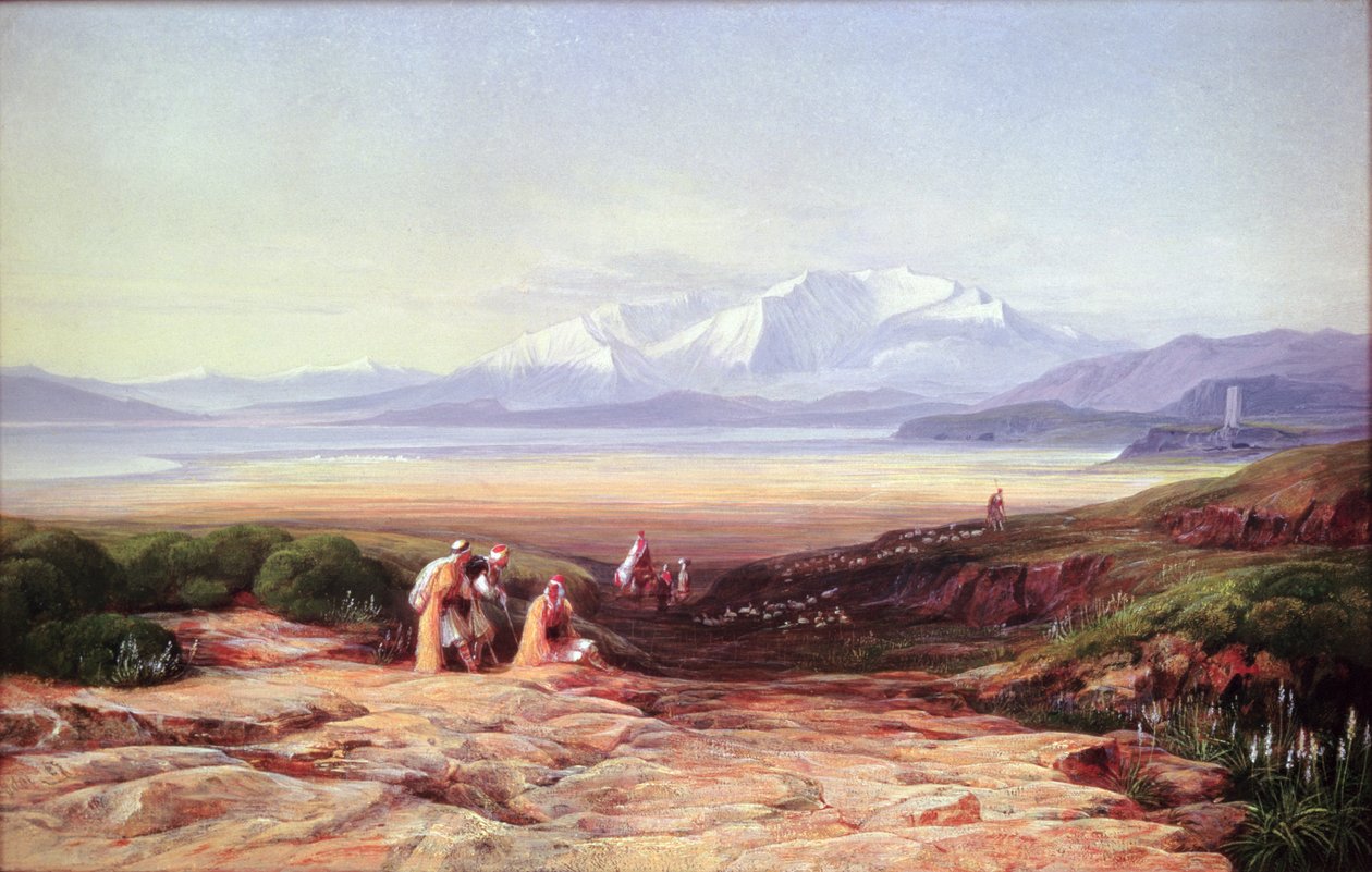 Mount Parnassus, Lake Cephissus and the Plains of Boetia, Greece by Edward Lear