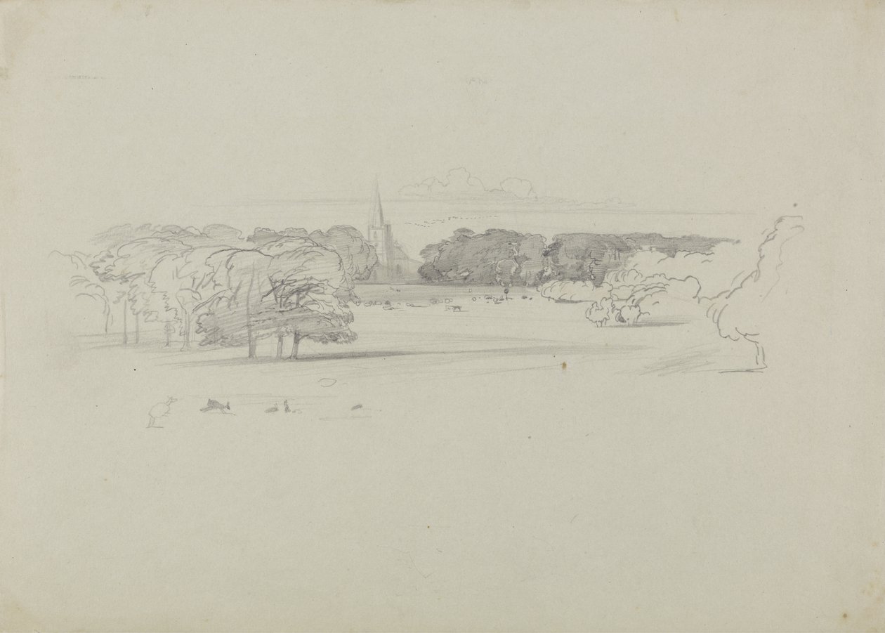 View across a Meadow to a Church by Edward Lear
