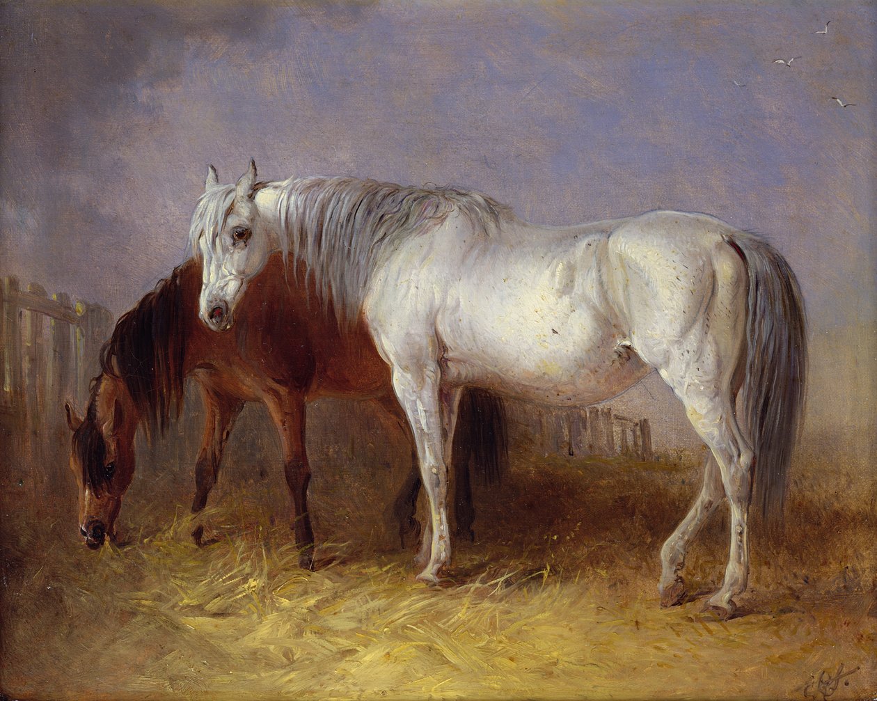 Grey and chestnut horses by Edward Robert Smythe