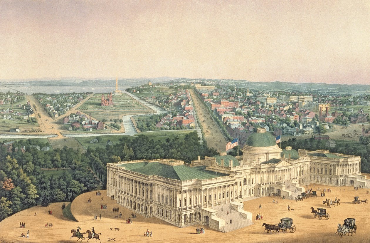View of Washington, pub. by E. Sachse & Co., 1852 (colour litho) by Edward Sachse