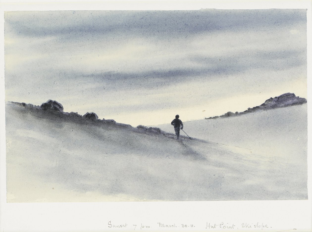 Sunset, 7pm, March 30, 1911, Hut Point, Ski Slope by Edward Adrian Wilson