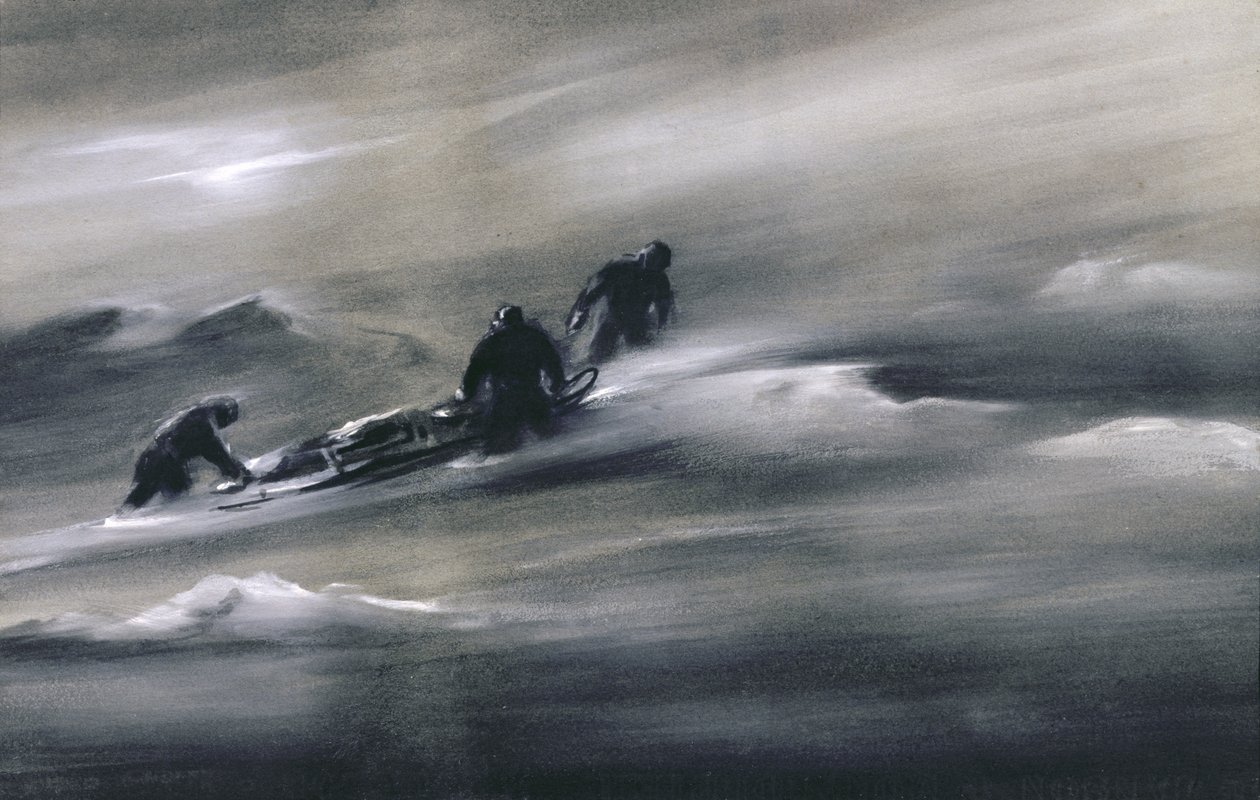 Three men with a Sledge in the Snow by Edward Adrian Wilson