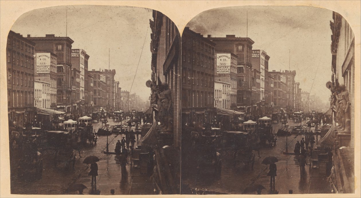 Broadway in the Rain, likely taken from 308 or 310 Broadway, New York City, ca. 1860s by Edward Anthony
