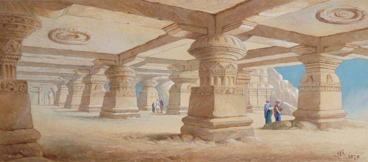 Rock Cut Temple, Ellora, Maharashtra, India, 1878 by Edward Arthur Heffer