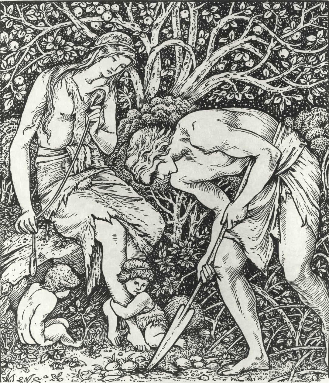 Adam and Eve (Labour: Whan Adam Delved and Eve Span, Who Was Then the Gentleman?) by Edward Coley (after) Burne Jones