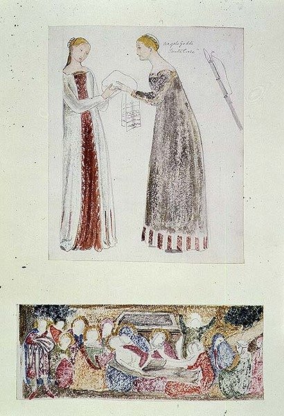 Two Maids, a Copy from The Birth of Mary by Giovanni da Milano by Edward Coley Burne Jones