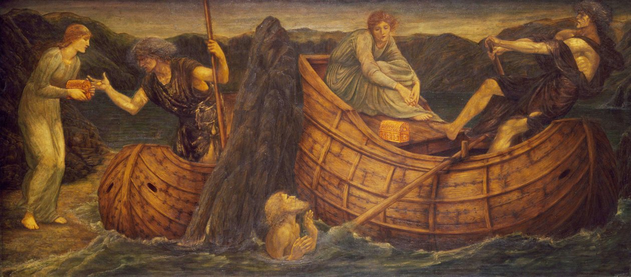 Cupid and Psyche - Palace Green Murals - Psyche Giving the Coin to the Ferryman of the Styx, 1881 by Edward Burne Jones