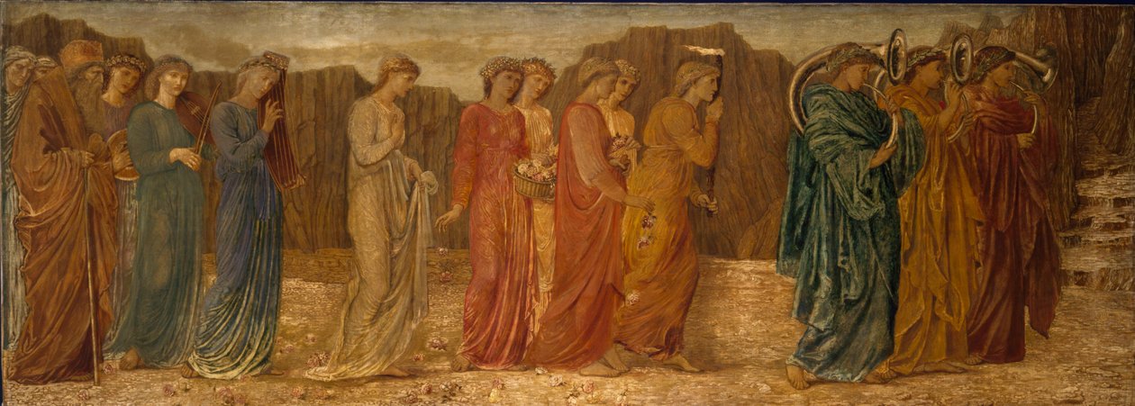 Cupid and Psyche - Palace Green Murals - The King and other Mourners abandon Psyche to the Monster, 1881 by Edward Burne Jones