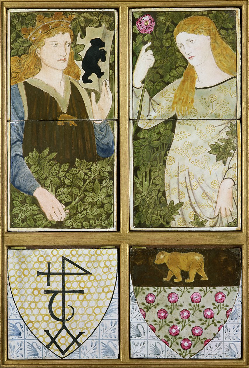 King Arthur and Queen Guinevere, Six Tile Panel by Edward Burne Jones