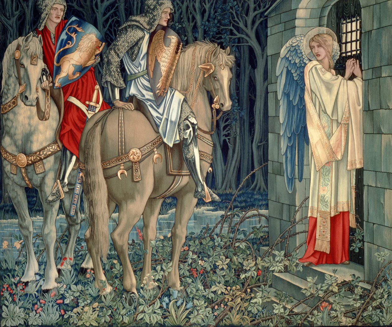Quest for the Holy Grail Tapestries - Panel 3 - The Failure of Sir Gawaine; Sir Gawaine and Sir Uwaine at the Ruined Chapel by Edward Burne Jones