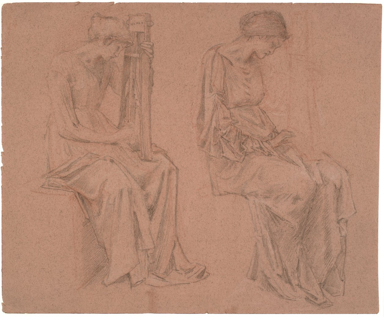 Two Studies of a Sitting Girl Playing a Zither by Edward Coley Burne-Jones