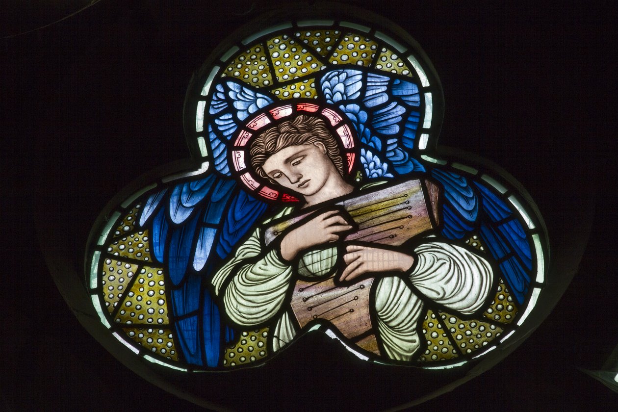 Wilden, All Saints, Morris & Co., Edward Burne-Jones, John Henry Dearle (1859-1932), Angels with Dulcimer, Angel Musicians by Edward Coley and Dearle John Henry  Burne Jones