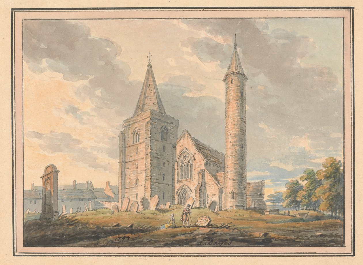 Brechin Cathedral and Round Tower, Forfarshire, Scotland by Edward Dayes