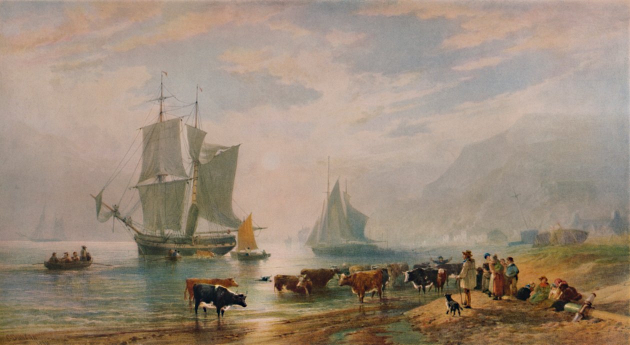 A Summer Evening: Landing Cattle, 1858 by Edward Duncan