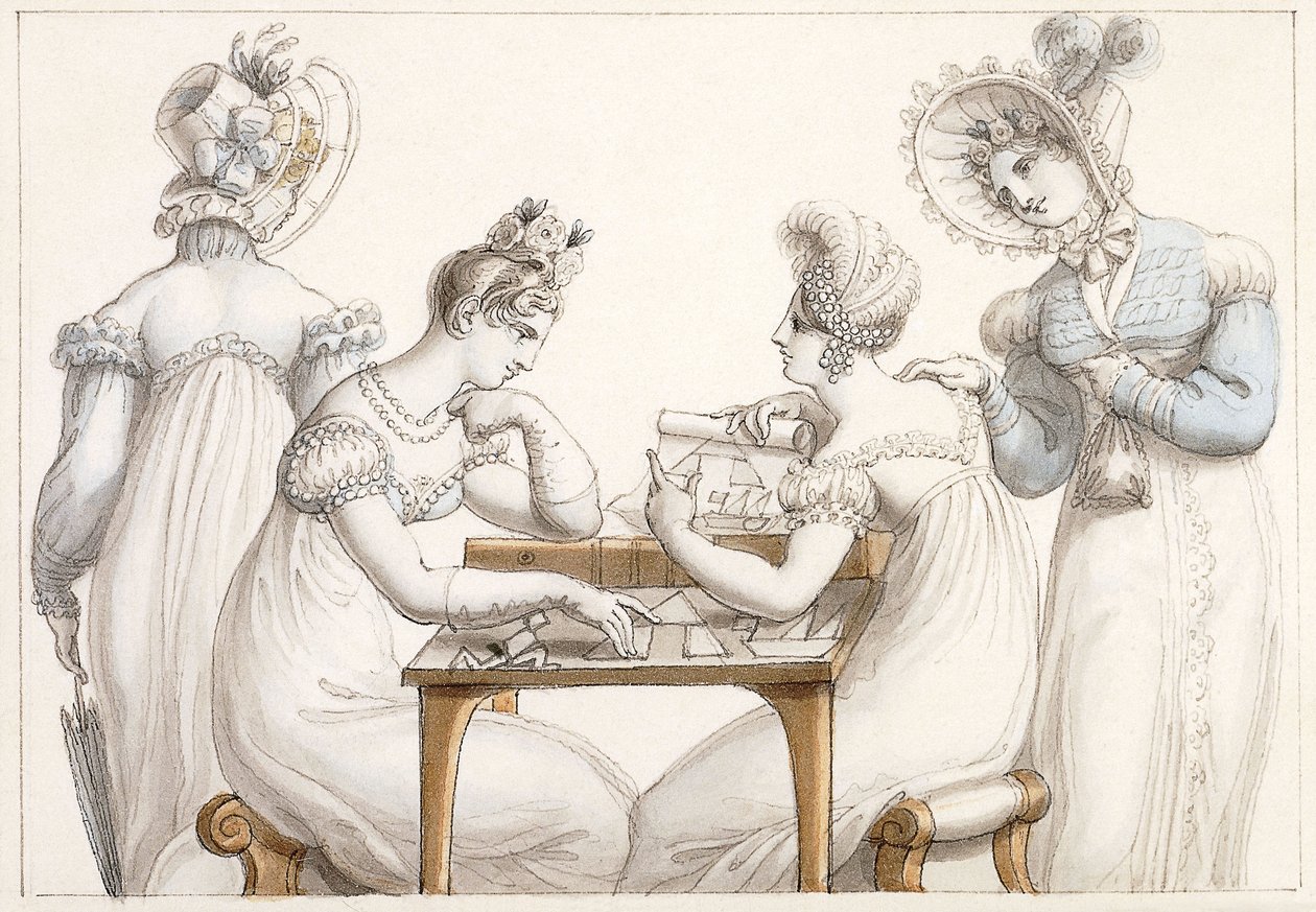 Ladies Cutting Out Silhouettes: and Ladies Conversing in an Interior by Edward Francis Burney