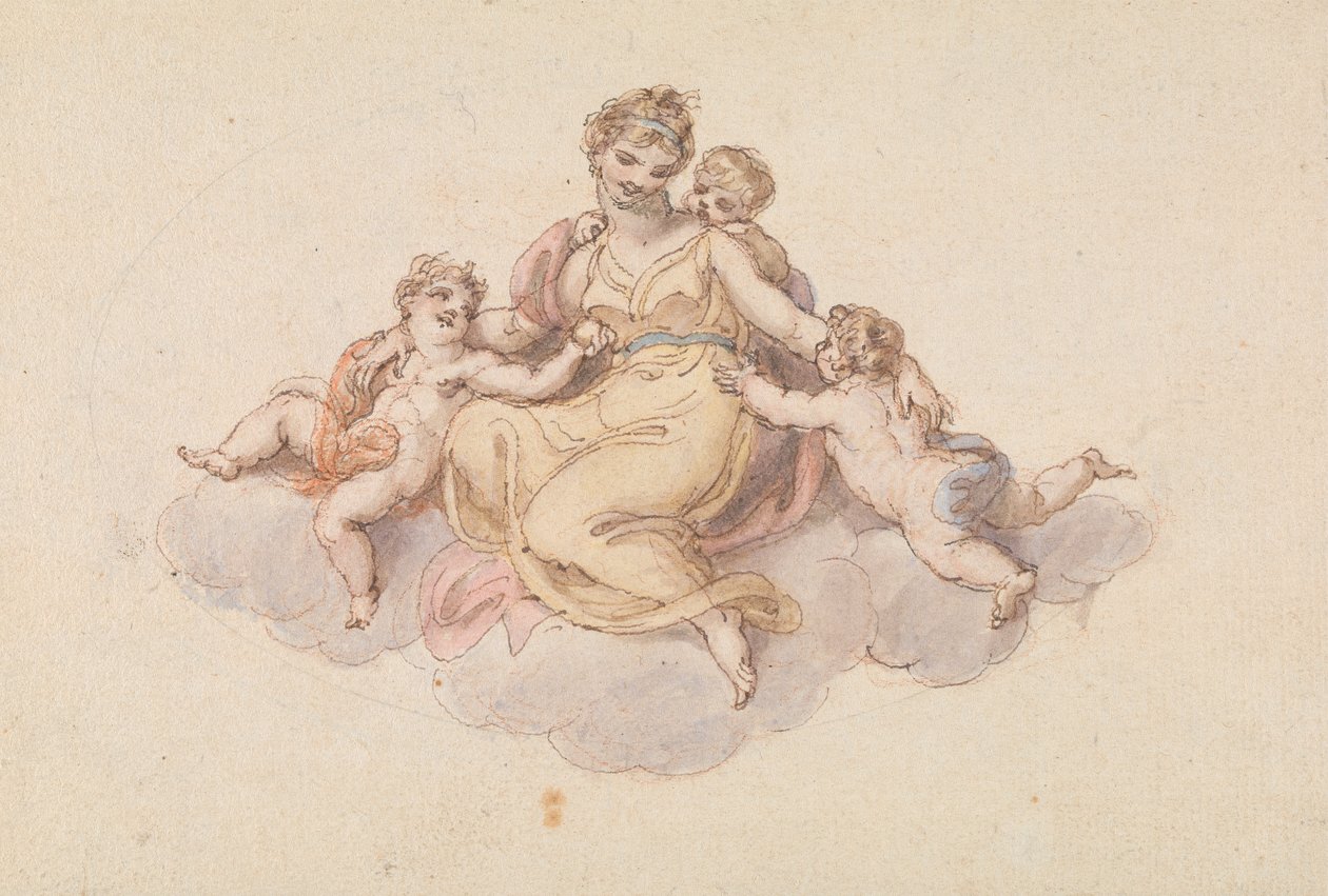 Mother and Children Seated on Cloud by Edward Francis Burney