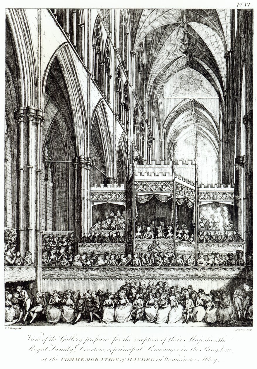 View of the Gallery Prepared for the Reception of Their Majesties the Royal Family, Directors and Principal Personages in the Kingdom at the Commemoration of Handel in Westminster Abbey, engraved by Joh by Edward Francis Burney