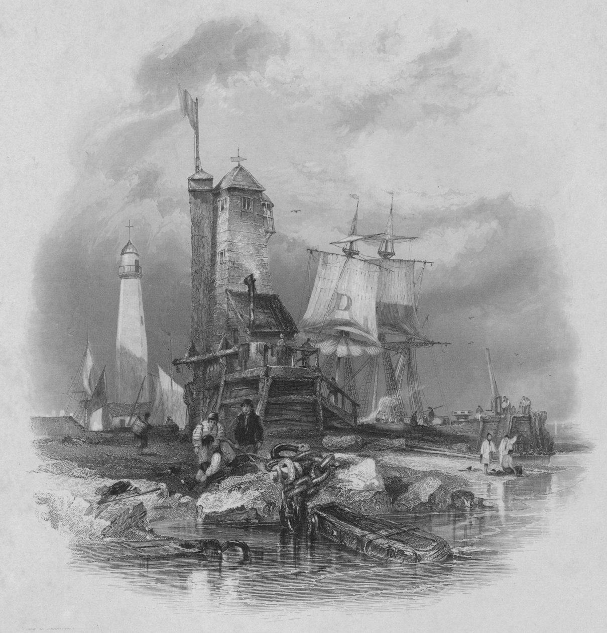 Sunderland: The Lighthouse on the South Pier by Edward Francis Finden