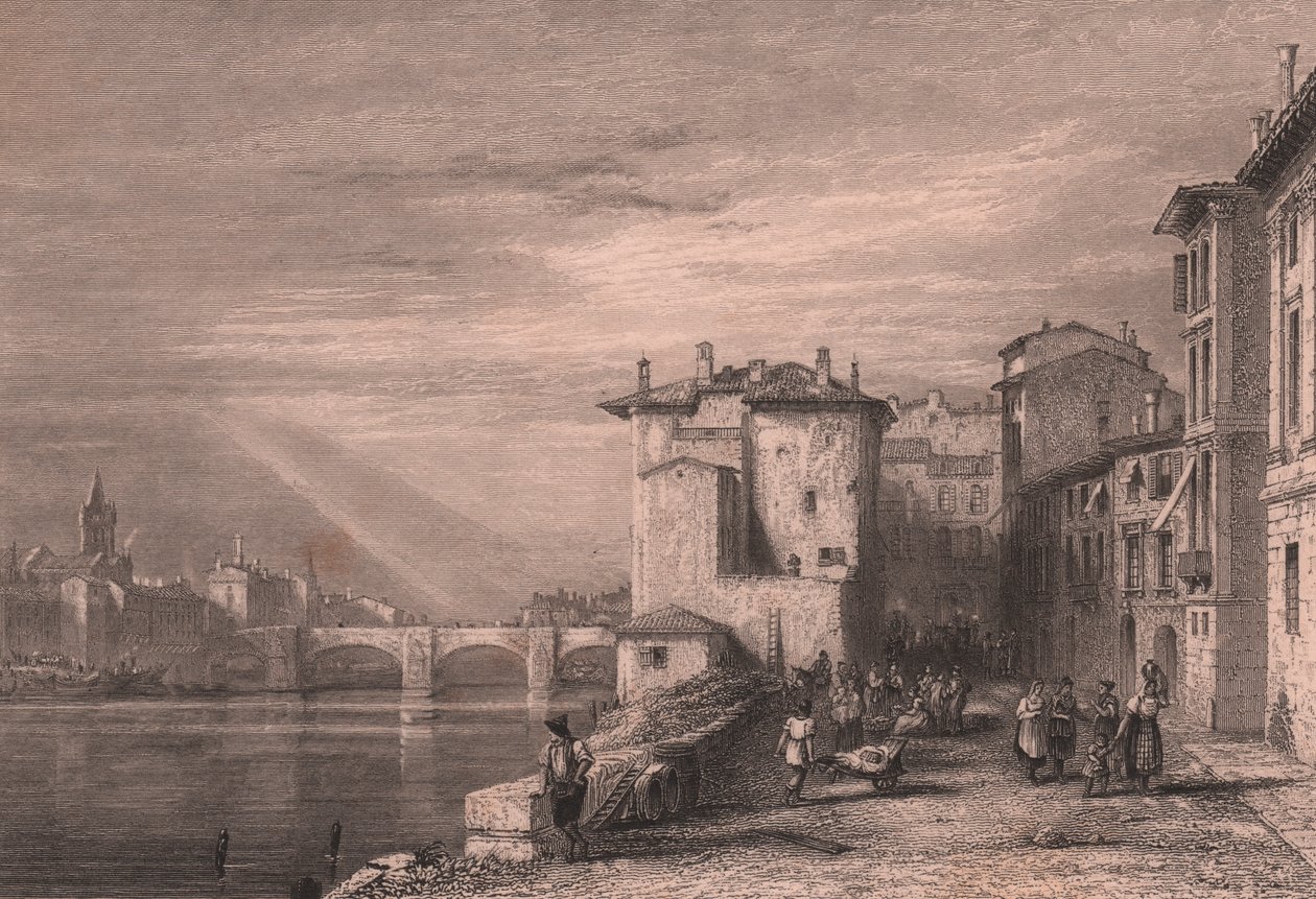 View of Verona on Adige River, Veneto, Italy by Edward Francis Finden