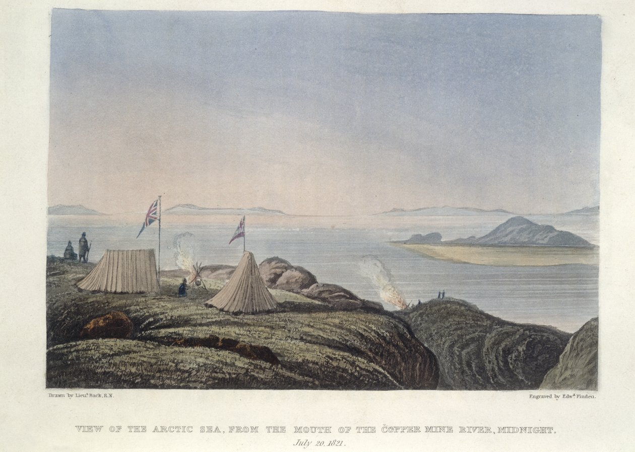 View of the Arctic sea, from the mouth of the Coppermine River, Midnight, July 20 by Edward Francis Finden