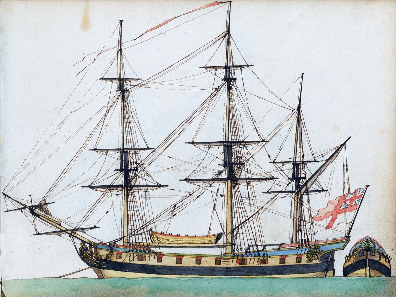 British Ship of 20 Guns, Showing Rigging and a Ship