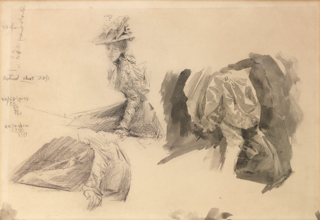 Sketches of a woman for Boulters Lock, Sunday Afternoon by Edward John Gregory