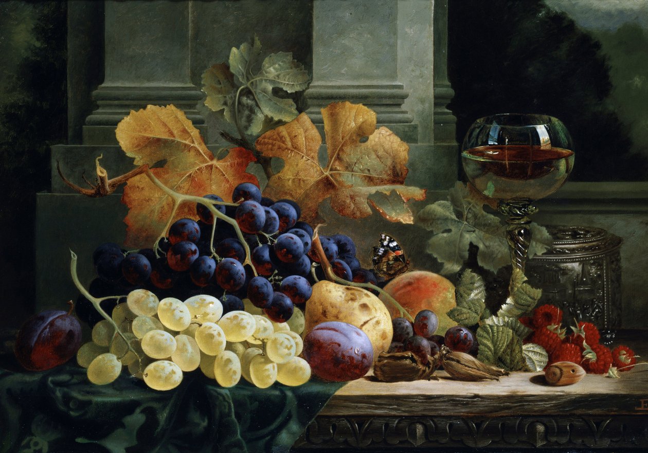 Still Life of Fruits and a Butterfly by Edward Ladell