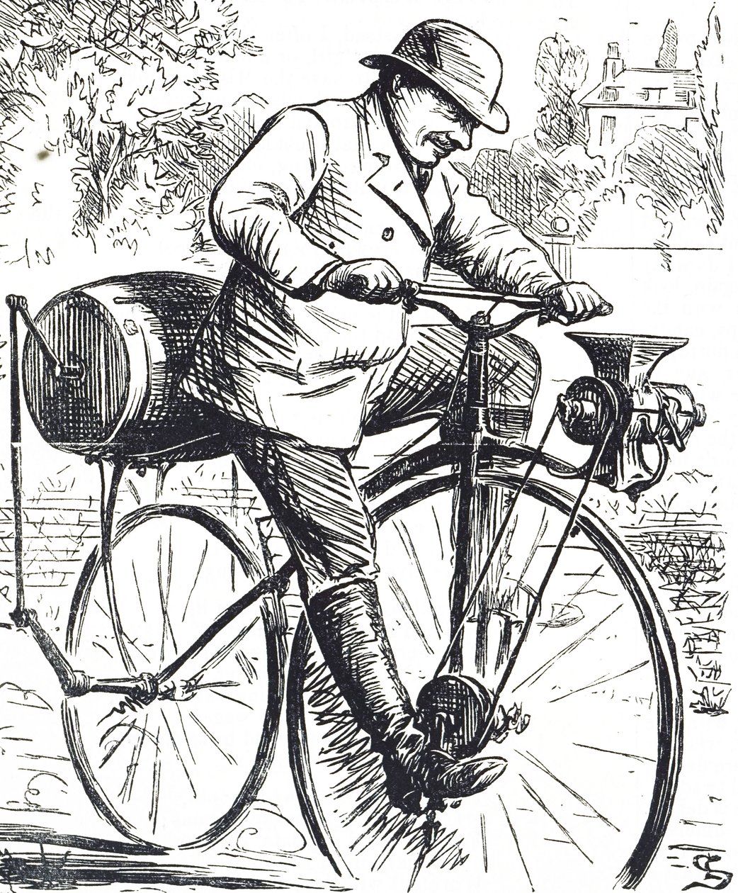 Cartoon Depicting a Coffee Grinding Bike by Edward Linley Sambourne