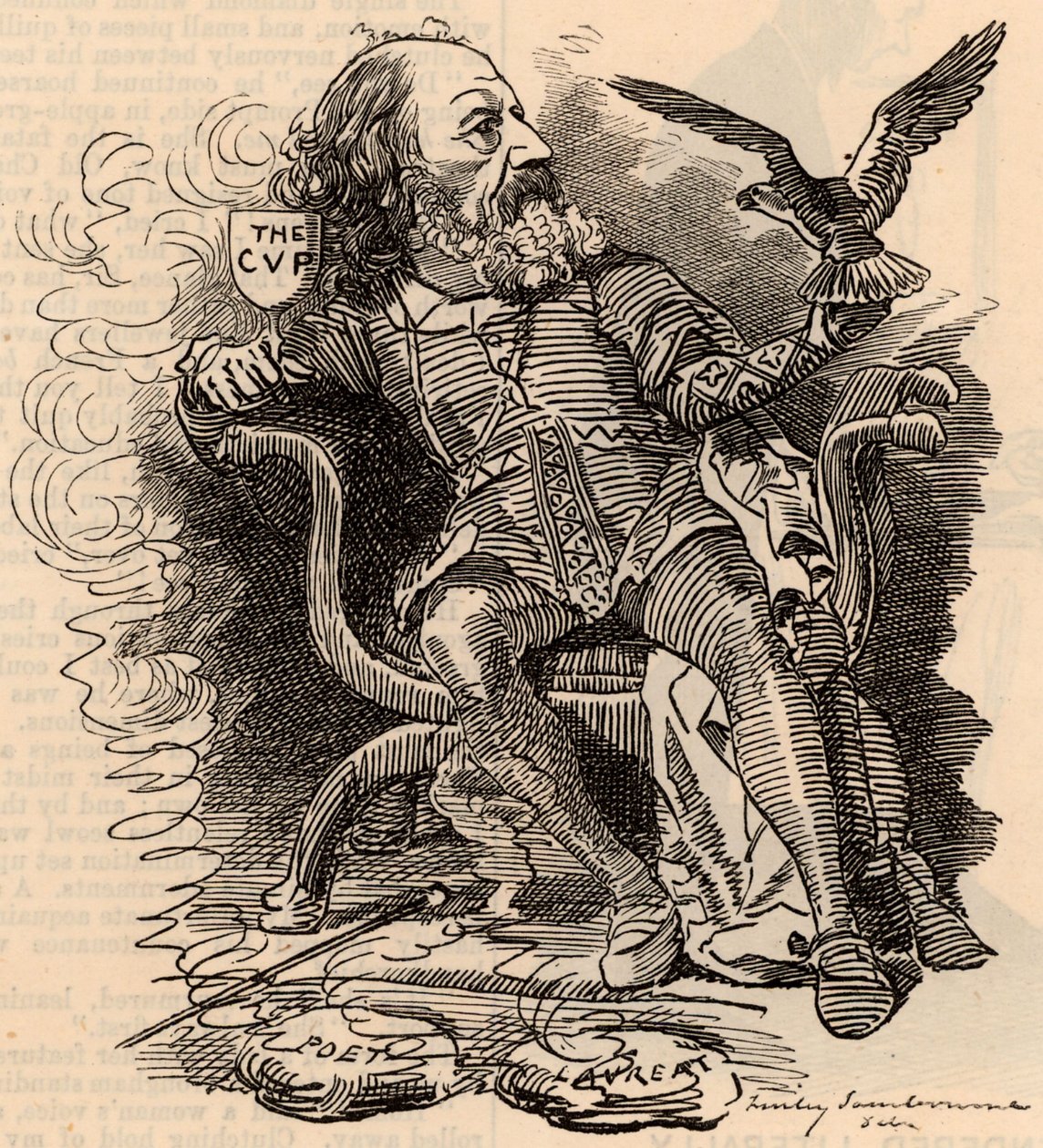 Cartoon of Alfred Tennyson, English Poet by Edward Linley Sambourne