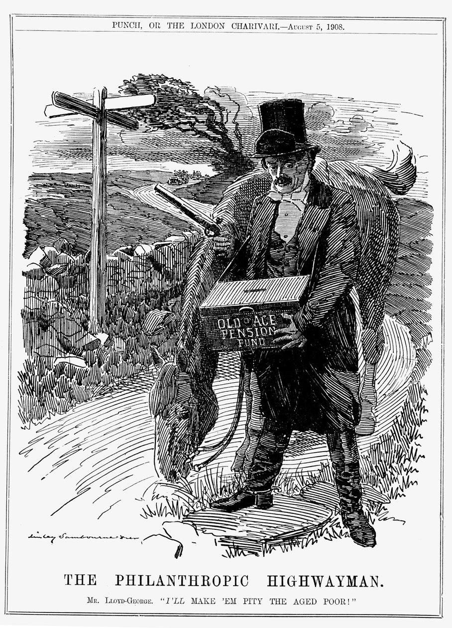 David Lloyd George, Welsh-born British Liberal Statesman. Cartoon by Edward Linley Sambourne from Punch, London, August 1908 by Edward Linley Sambourne