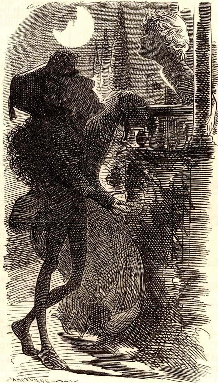 Henry Irving in balcony scene of "Romeo and Juliet" by Edward Linley Sambourne