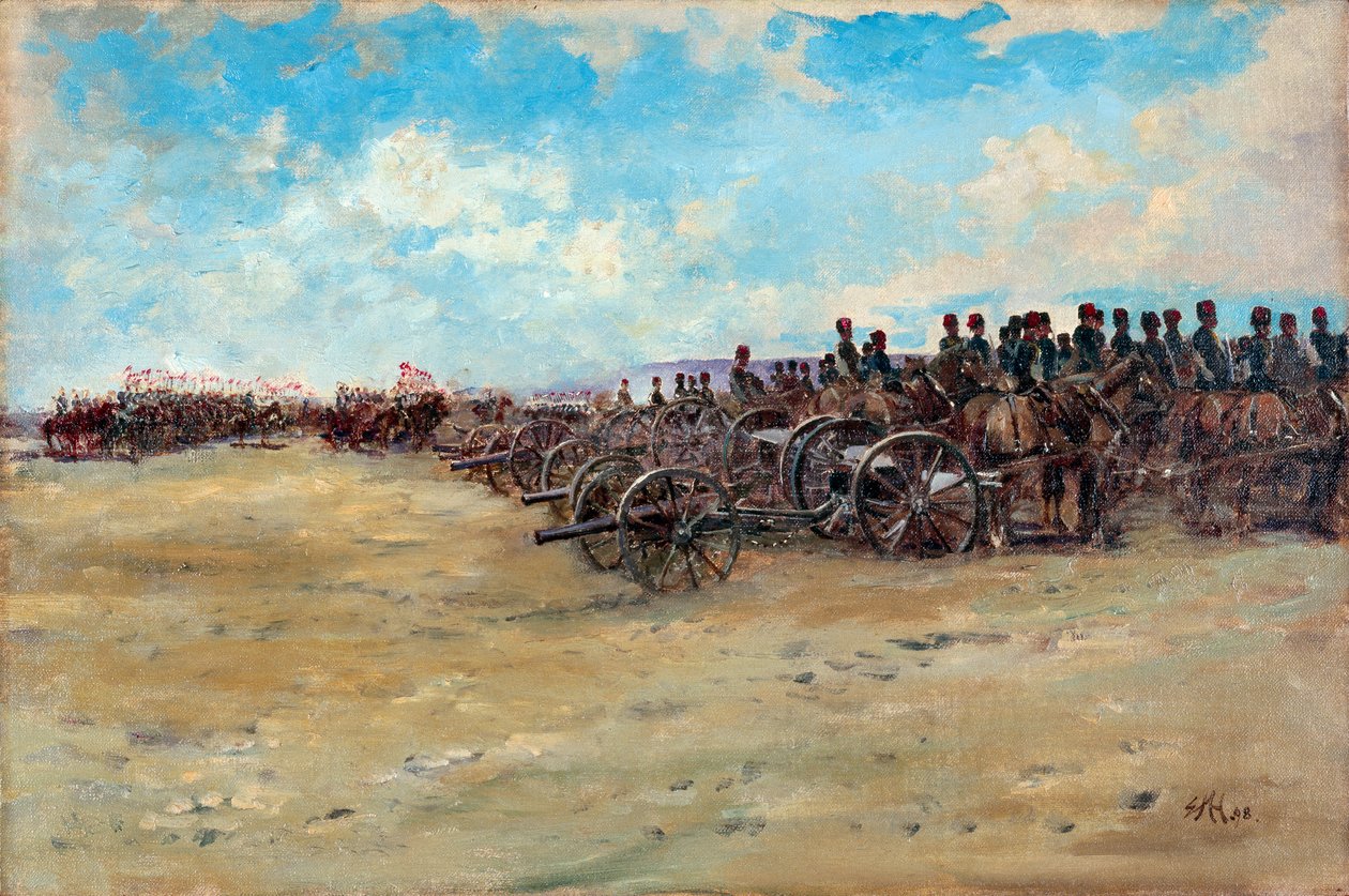 Royal Horse Artillery and Lancers waiting to move off, 1898 by Edward Matthew Hale