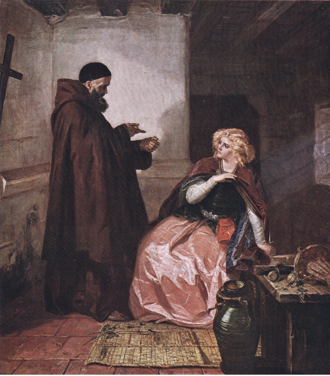 Juliet and Friar Laurence (Romeo and Juliet) Take thou the phial, being then in bed, and this distilled liquor drink thou off, from The Complete Works of William Shakespeare pub. by J Coker & Co Ltd by Edward Matthew Ward