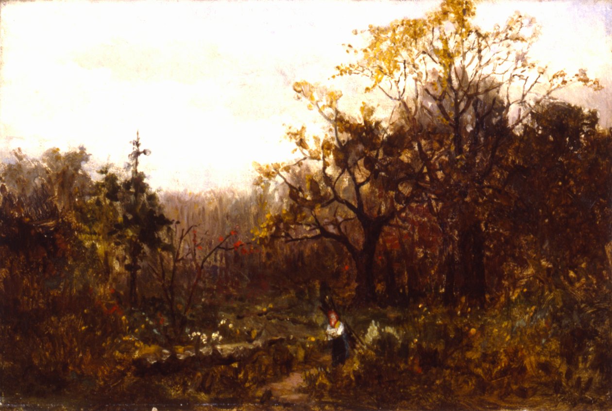 Untitled (landscape--woman carrying wood) by Edward Mitchell Bannister