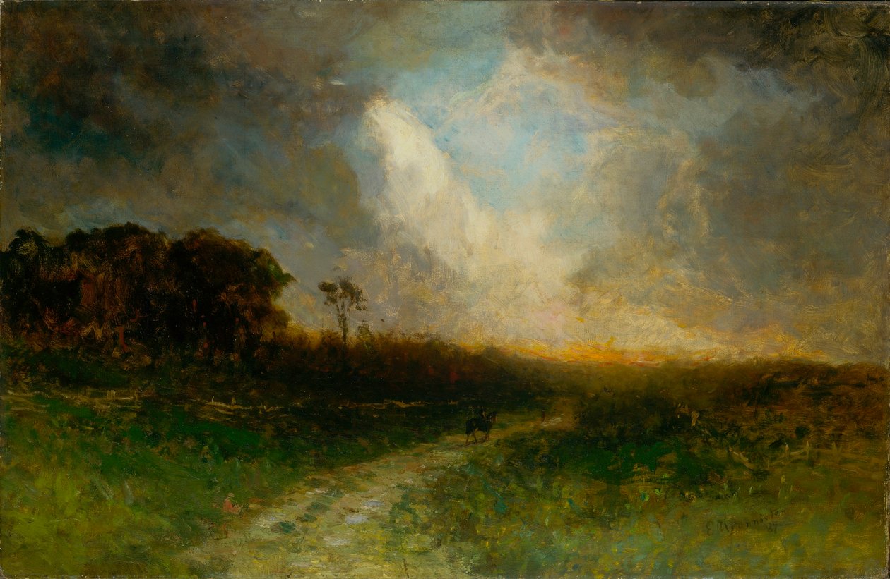 Untitled (landscape, man on horse) by Edward Mitchell Bannister