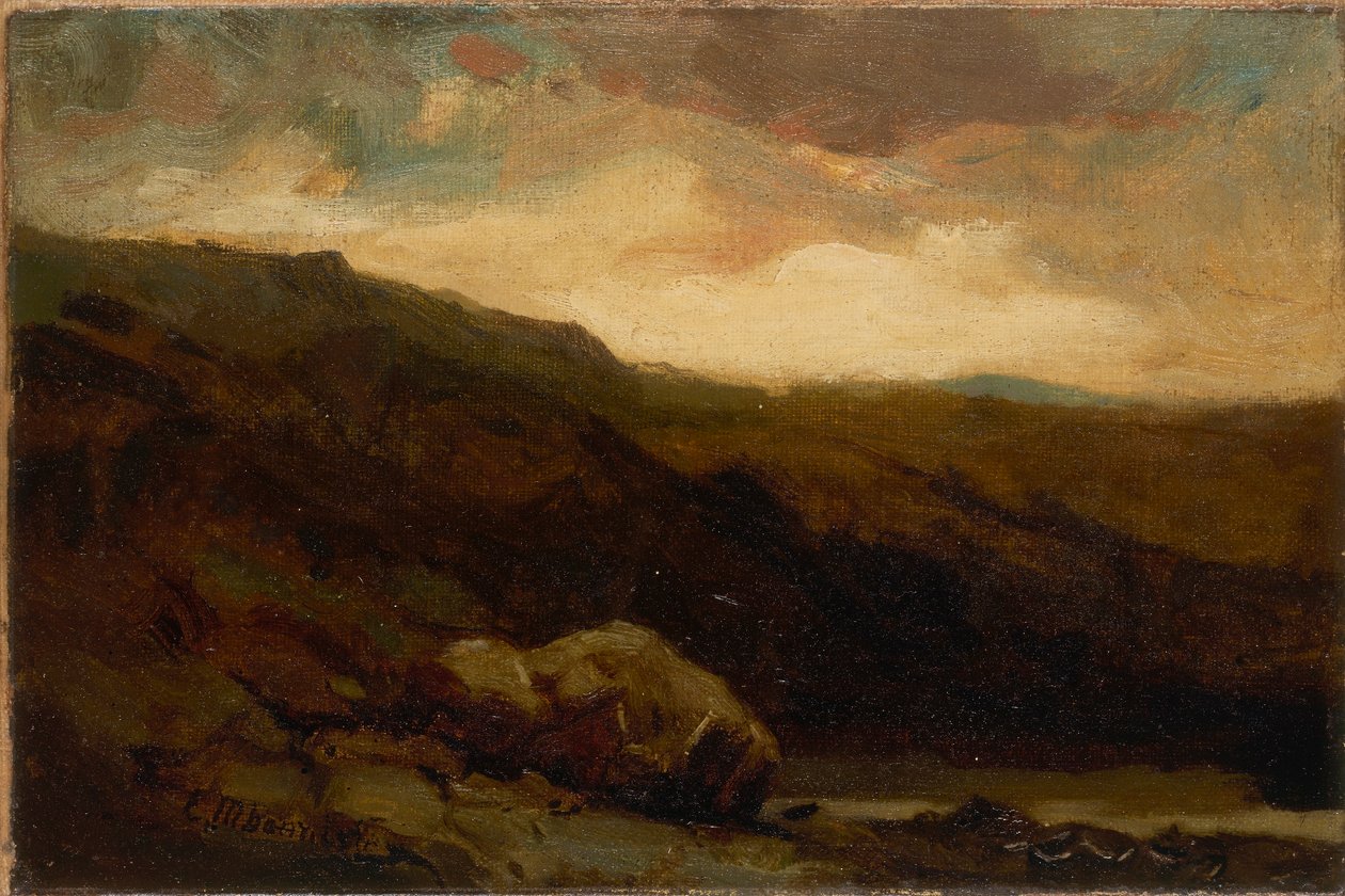Untitled (mountainous landscape with rock and stream in foreground) by Edward Mitchell Bannister