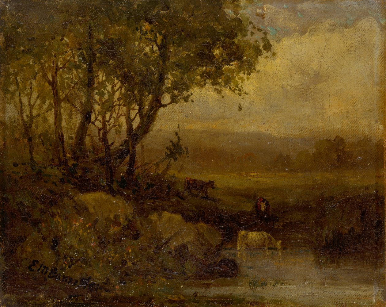 Untitled landscape, riverbank, three cows by Edward Mitchell Bannister