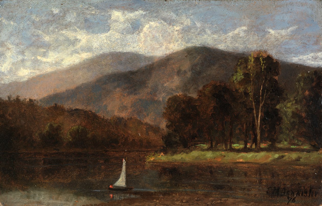 Untitled Sailboat in River by Edward Mitchell Bannister