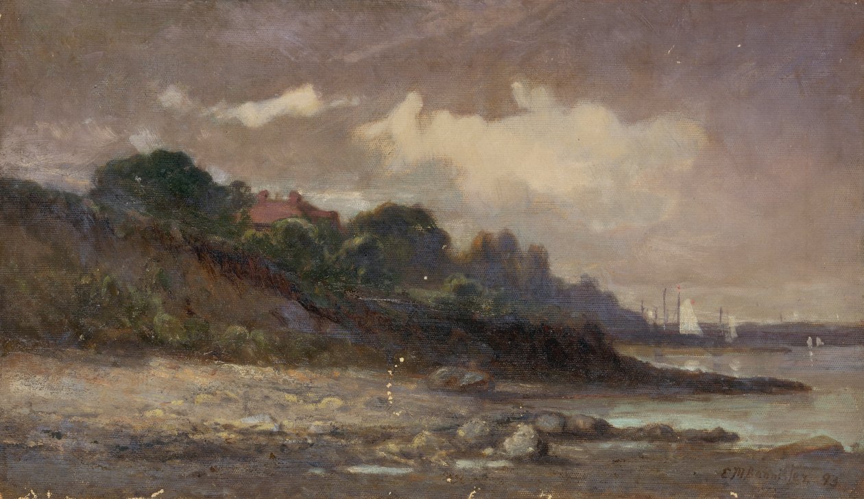 Untitled shoreline with sailboats and roof, 1893 by Edward Mitchell Bannister